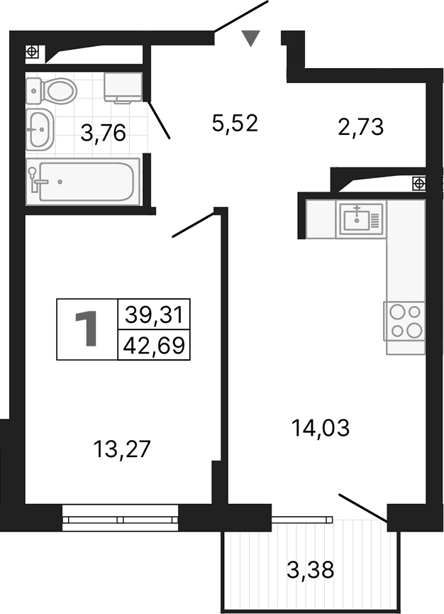 Планировка — Алиса, 1-комн., 39 м²