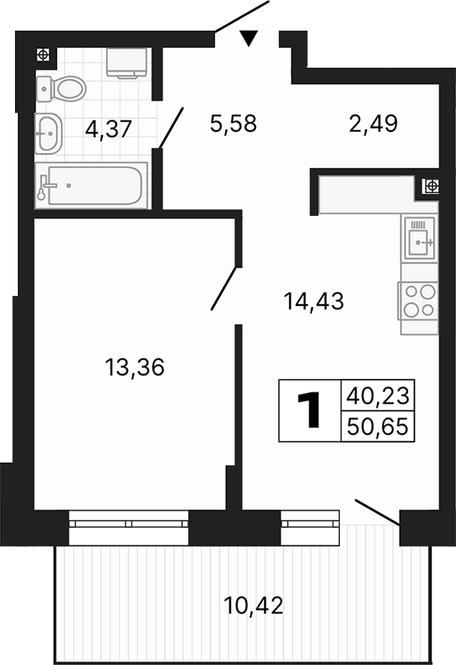 Планировка — Алиса, 1-комн., 40 м²