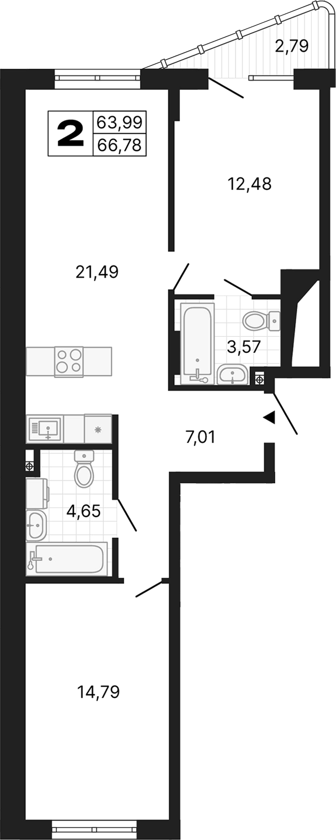 Планировка — Алиса, 2-комн., 64 м²