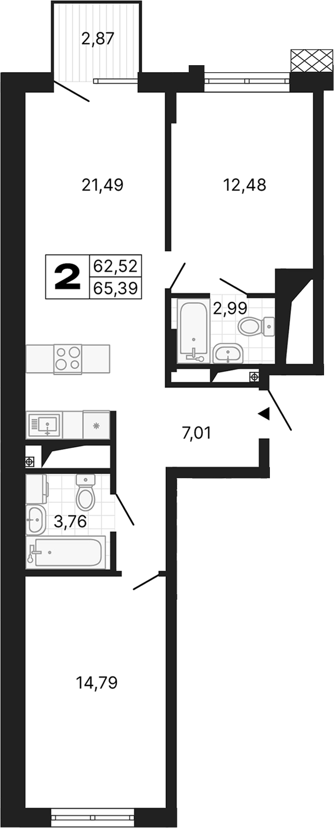 Планировка — Алиса, 2-комн., 63 м²
