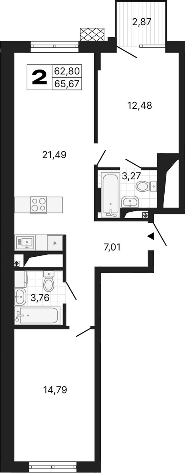 Планировка — Алиса, 2-комн., 63 м²