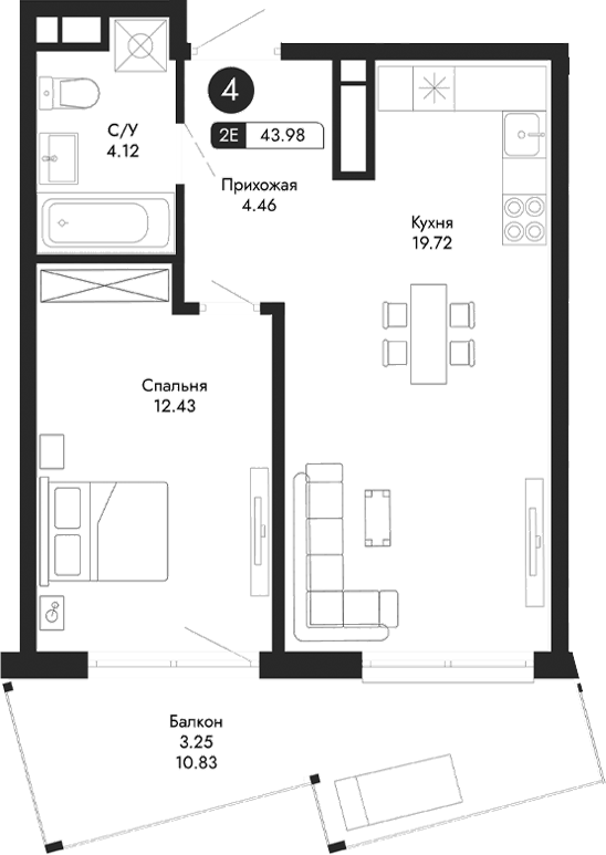Планировка — Парковая Резиденция, 2-комн., 41 м²