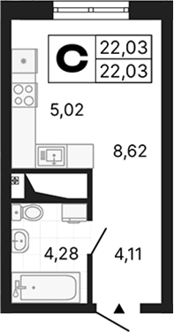 Планировка — Алиса, Студия, 22 м²