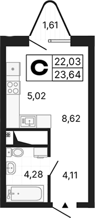 Планировка — Алиса, Студия, 22 м²