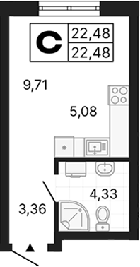 Планировка — Алиса, Студия, 22 м²