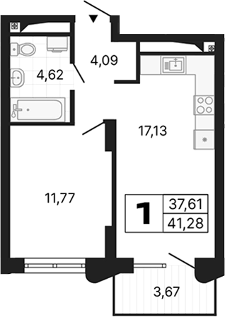Планировка — Алиса, 1-комн., 38 м²
