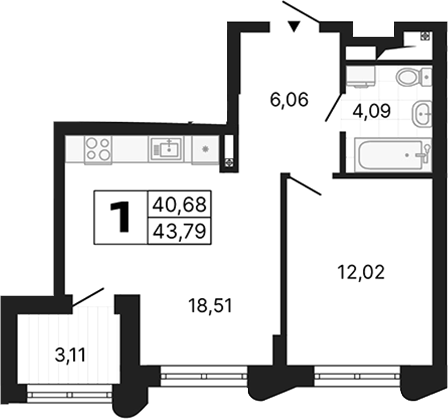 Планировка — Алиса, 1-комн., 41 м²