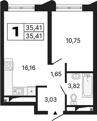 Планировка — Алиса, 1-комн., 35 м²