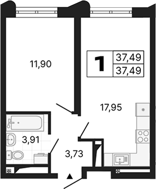 Планировка — Алиса, 1-комн., 37 м²
