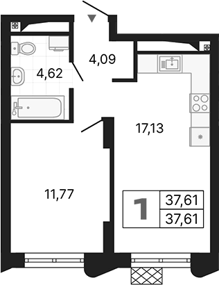 Планировка — Алиса, 1-комн., 38 м²