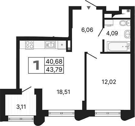 Планировка — Алиса, 1-комн., 41 м²