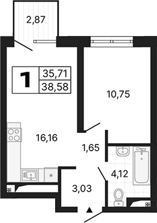 Планировка — Алиса, 1-комн., 36 м²