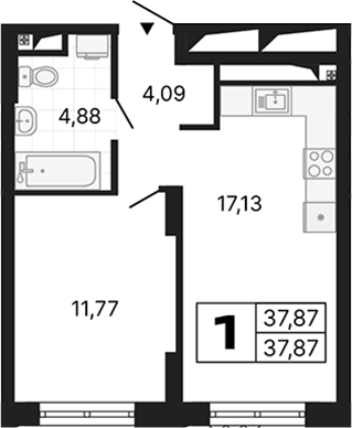Планировка — Алиса, 1-комн., 38 м²