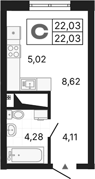 Планировка — Алиса, Студия, 22 м²