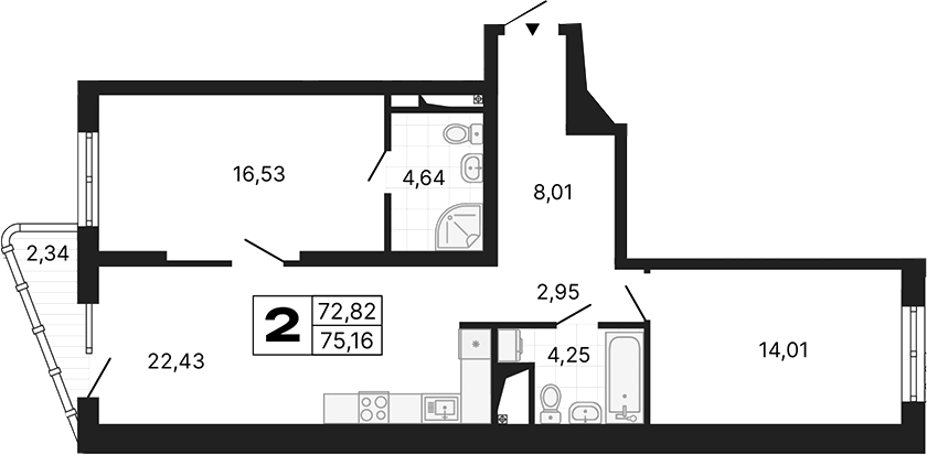 Планировка — Алиса, 2-комн., 73 м²