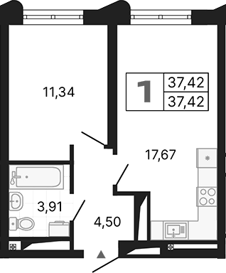 Планировка — Алиса, 1-комн., 37 м²