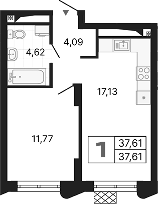 Планировка — Алиса, 1-комн., 38 м²