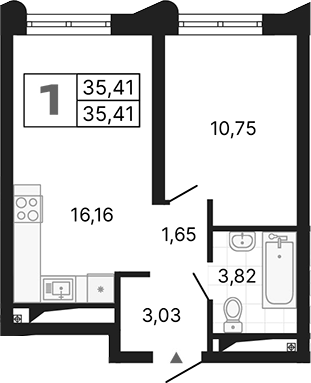 Планировка — Алиса, 1-комн., 35 м²