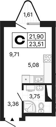 Планировка — Алиса, Студия, 22 м²