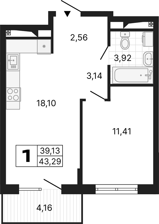 Планировка — Алиса, 1-комн., 39 м²