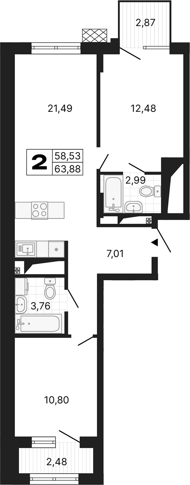 Планировка — Алиса, 2-комн., 59 м²
