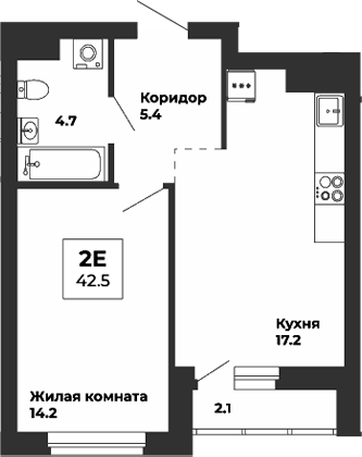 Планировка — Белая Башня, 2-комн., 41 м²
