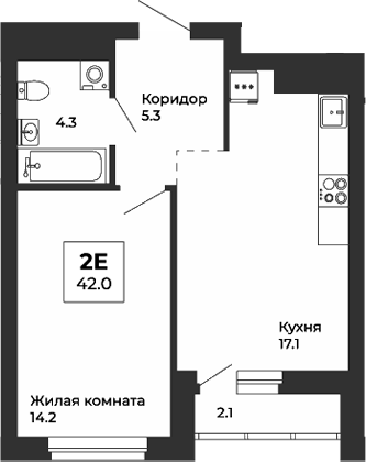 Планировка — Белая Башня, 2-комн., 41 м²