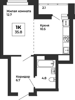 Планировка — Белая Башня, Студия, 35 м²