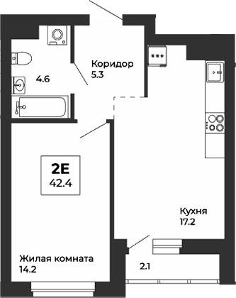 Планировка — Белая Башня, 2-комн., 41 м²