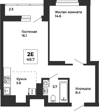 Планировка — Белая Башня, 2-комн., 48 м²