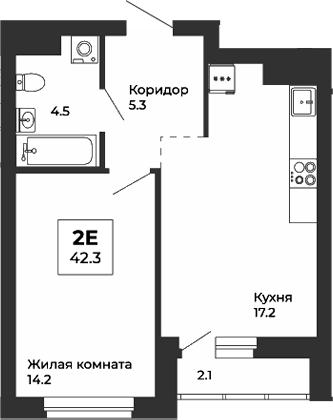 Планировка — Белая Башня, 2-комн., 41 м²