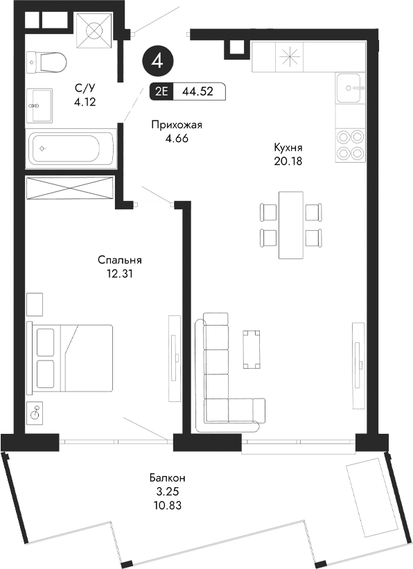 Планировка — Парковая Резиденция, 2-комн., 41 м²