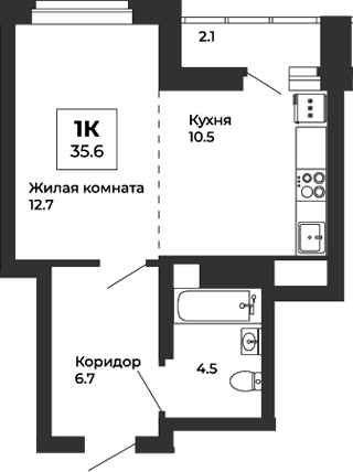 Планировка — Белая Башня, Студия, 35 м²