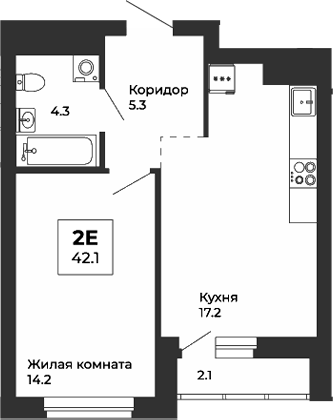 Планировка — Белая Башня, 2-комн., 41 м²