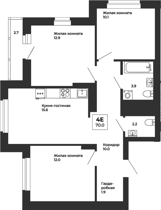 Планировка — Белая Башня, 4-комн., 69 м²