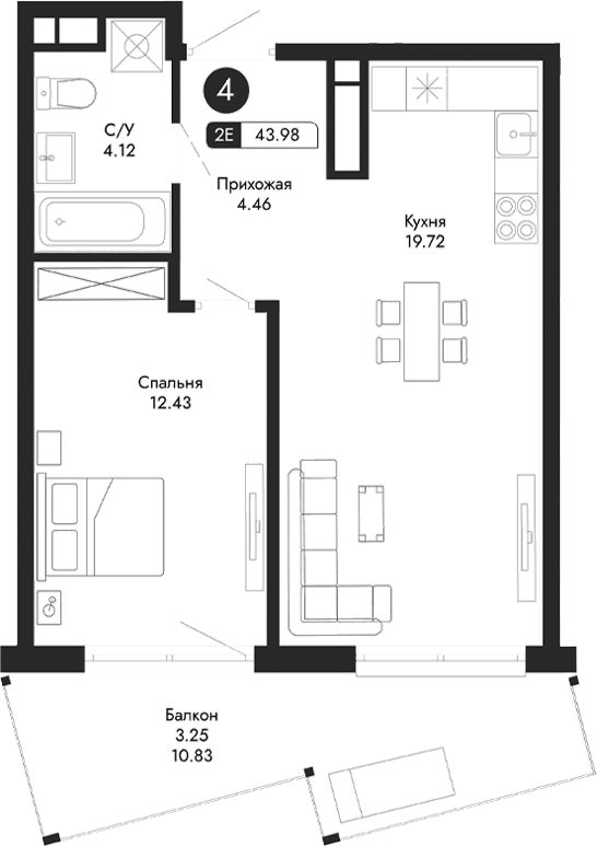 Планировка — Парковая Резиденция, 2-комн., 41 м²