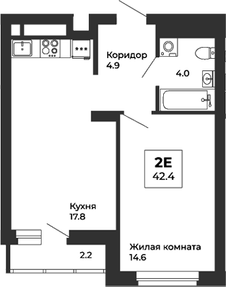 Планировка — Белая Башня, 2-комн., 41 м²