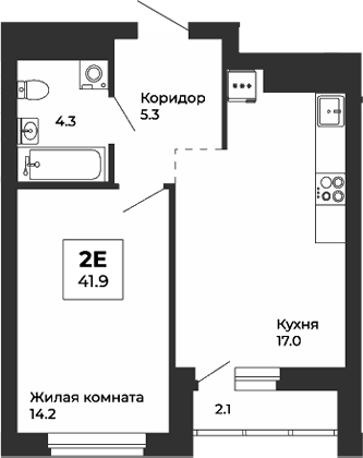 Планировка — Белая Башня, 2-комн., 41 м²