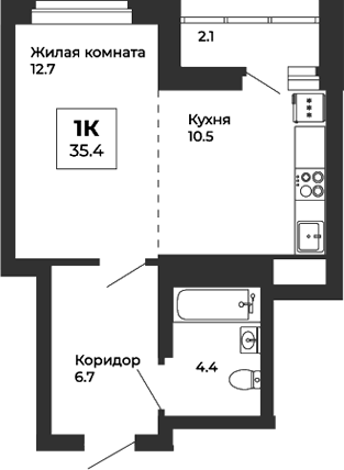 Планировка — Белая Башня, Студия, 34 м²