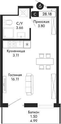 Планировка — Парковая Резиденция, Студия, 27 м²