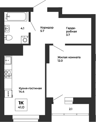 Планировка — Белая Башня, 1-комн., 40 м²