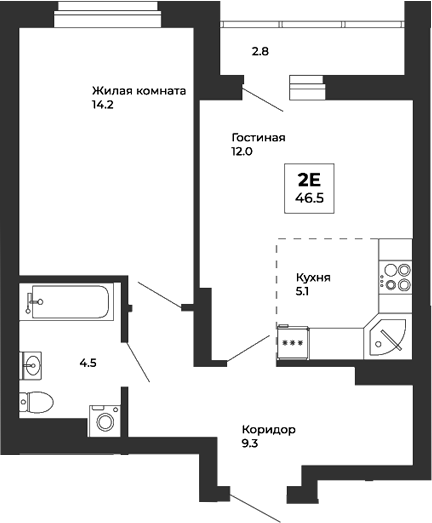 Планировка — Белая Башня, 2-комн., 45 м²
