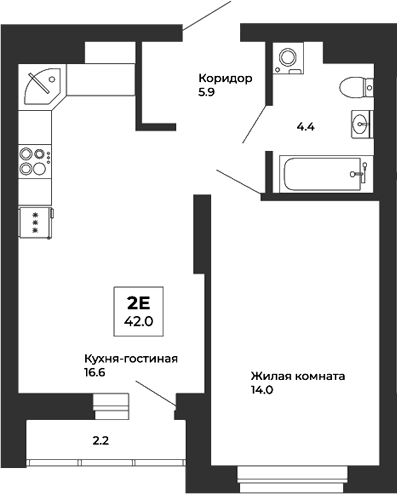 Планировка — Белая Башня, 2-комн., 41 м²