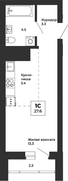 Планировка — Белая Башня, Студия, 27 м²