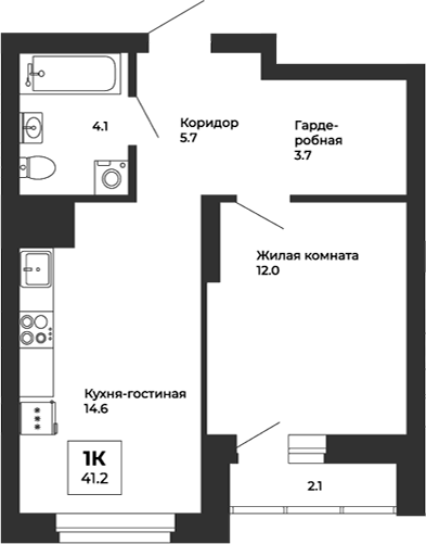 Планировка — Белая Башня, 1-комн., 40 м²