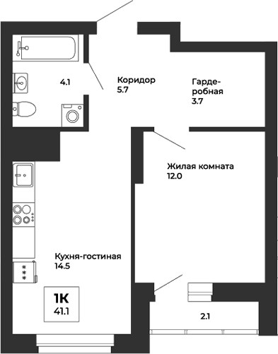 Планировка — Белая Башня, 1-комн., 40 м²