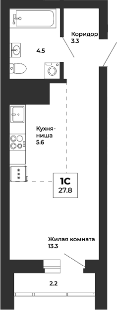 Планировка — Белая Башня, Студия, 27 м²