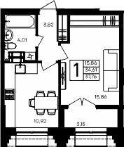 Планировка — Семисчастье, 1-комн., 35 м²