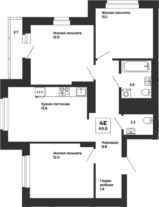 Планировка — Белая Башня, 4-комн., 68 м²
