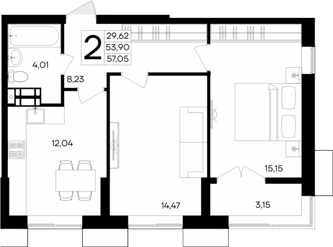 Планировка — Семисчастье, 2-комн., 54 м²